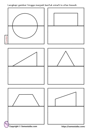 Kognitif lembar kerja worksheet anak tk paud simetri menggambar bentuk