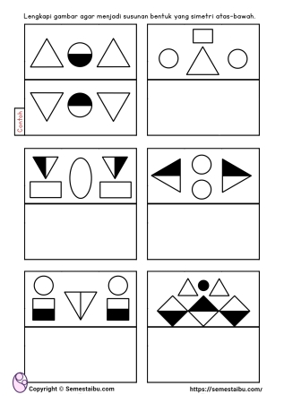 Kognitif lembar kerja worksheet anak tk paud simetri menggambar bentuk
