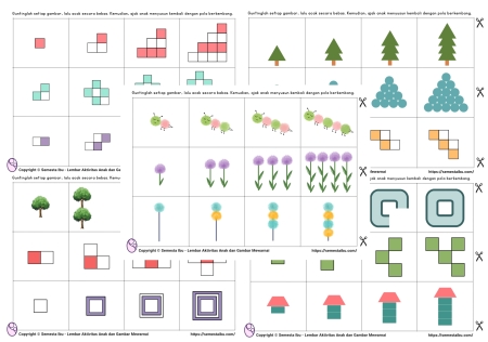 Kognitif lembar kerja worksheet anak tk paud sd pola berkembang growing pattern