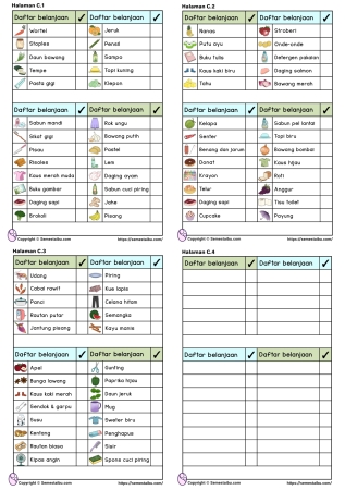 Lembar kerja worksheet anak tk paud pretend play berbelanja toko swalayan