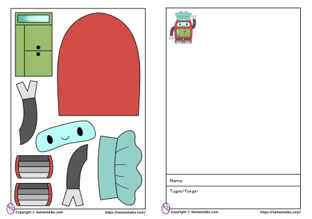 Lembar kerja worksheet anak tk paud sd gunting tempel robot