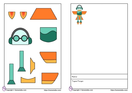 Lembar kerja worksheet anak tk paud sd gunting tempel robot