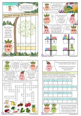 Lembar kerja worksheet anak tk sd kognitif naratif matematika bahasa