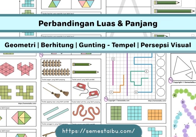 Lembar kerja worksheet anak tk sd perbandingan luas panjang