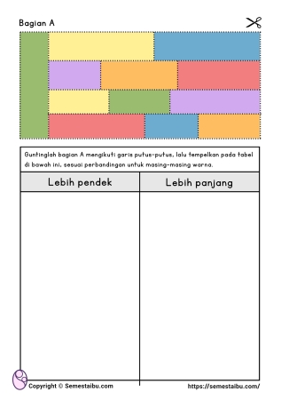 Lembar kerja worksheet anak tk sd perbandingan panjang