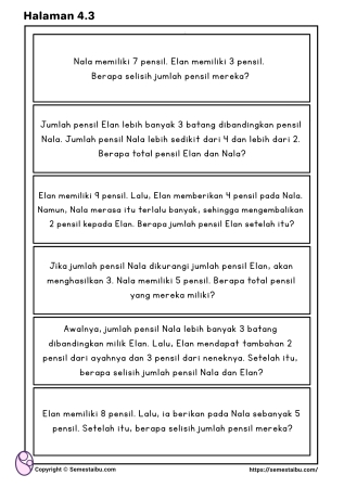 Lembar kerja anak tk sd matematika soal cerita