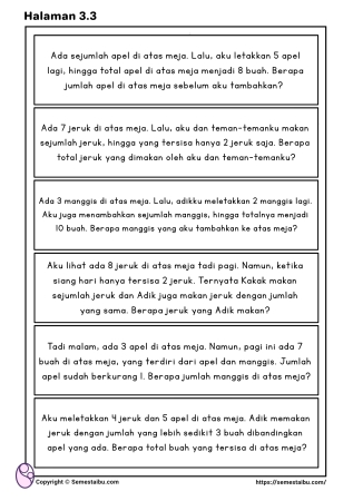 Lembar kerja anak tk sd matematika soal cerita