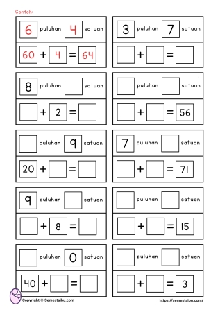 Lembar kerja anak tk sd matematika nilai tempat puluhan satuan