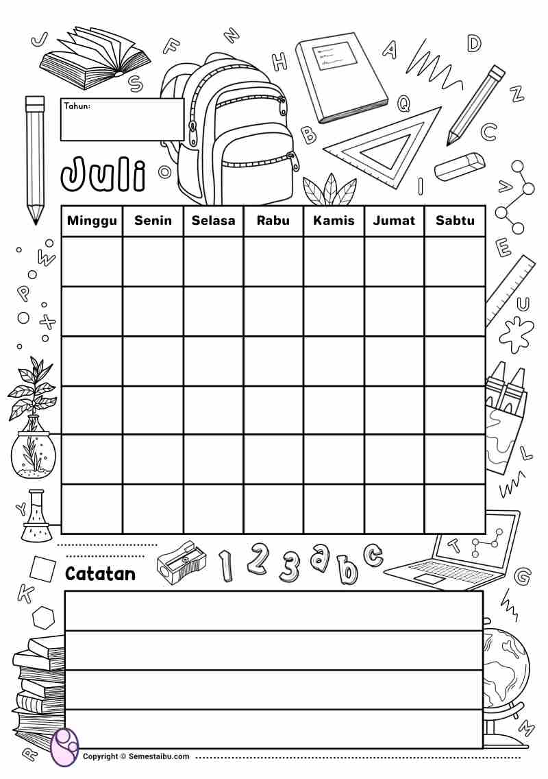 Lembar kerja anak tk sd gambar mewarnai kalender