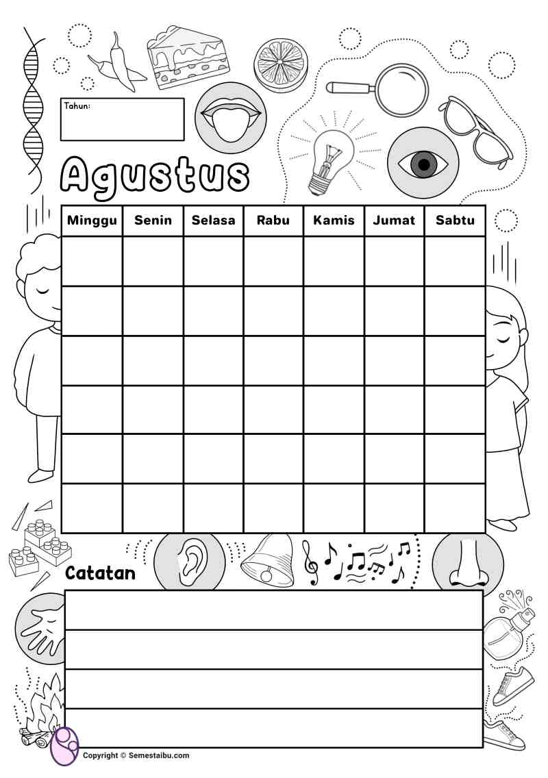 Lembar kerja anak tk sd gambar mewarnai kalender