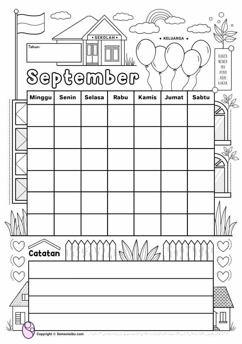 Lembar kerja anak tk sd gambar mewarnai kalender