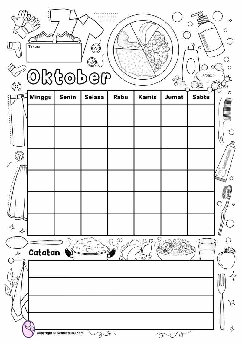 Lembar kerja anak tk sd gambar mewarnai kalender