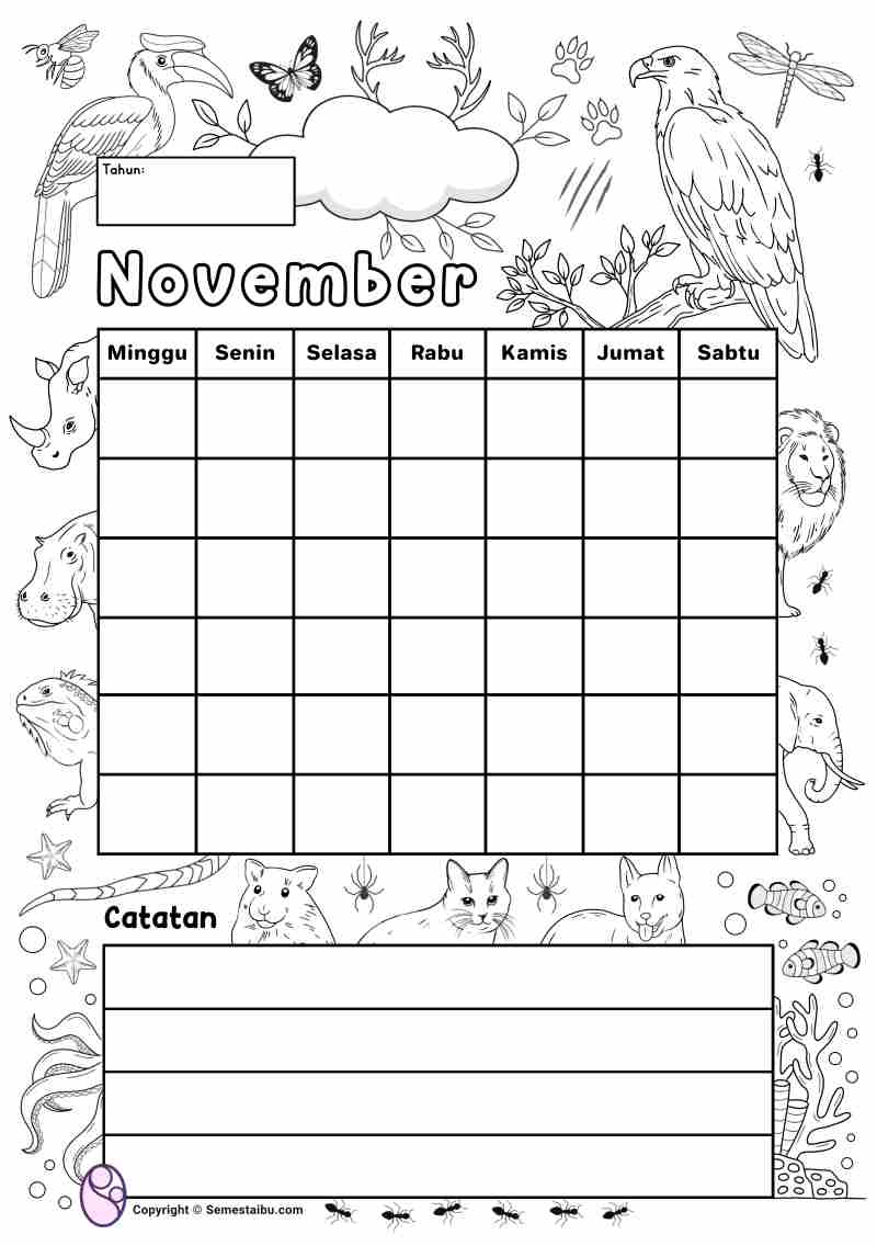 Lembar kerja anak tk sd gambar mewarnai kalender