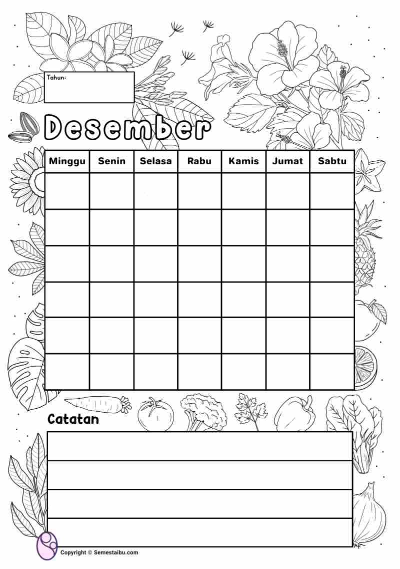 Lembar kerja anak tk sd gambar mewarnai kalender