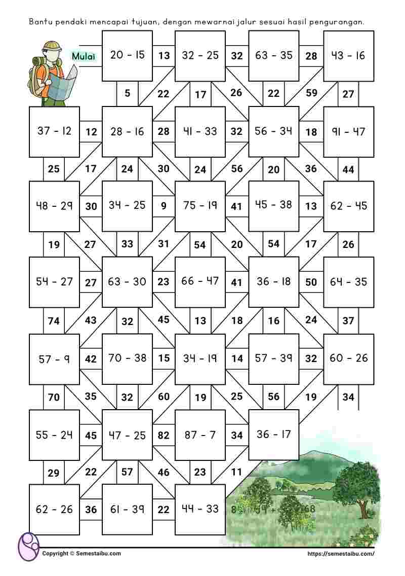 Lembar kerja anak tk sd matematika pengurangan