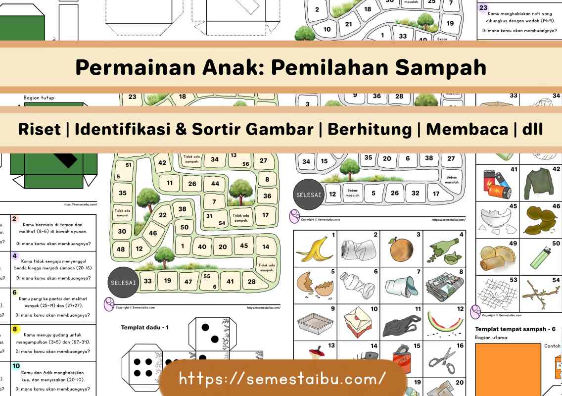 Lembar kerja anak tk sd permainan memilah sortir sampah
