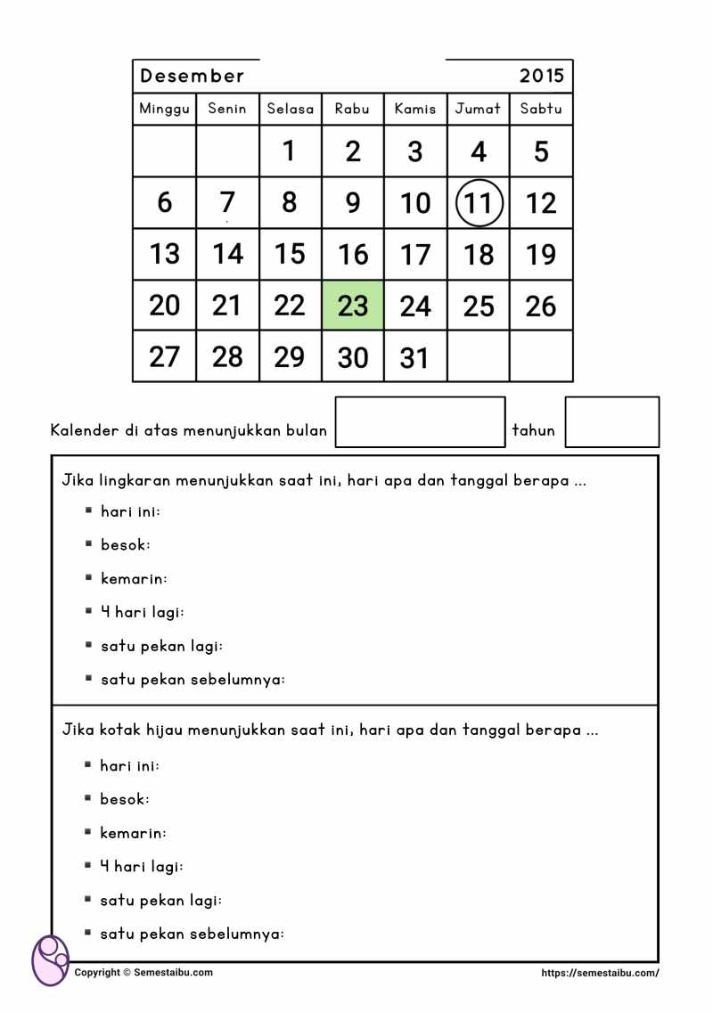 Lembar kerja anak tk sd membaca kalender