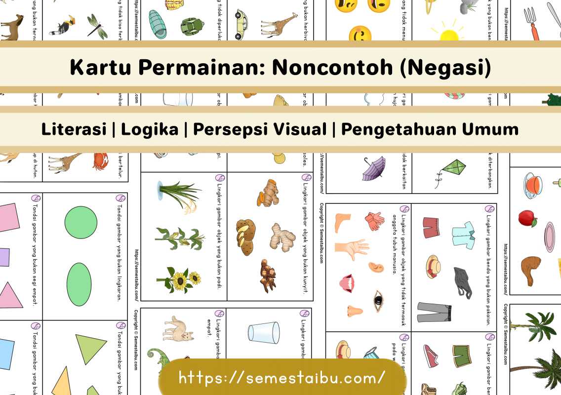 Lembar kerja anak tk sd task card noncontoh negasi