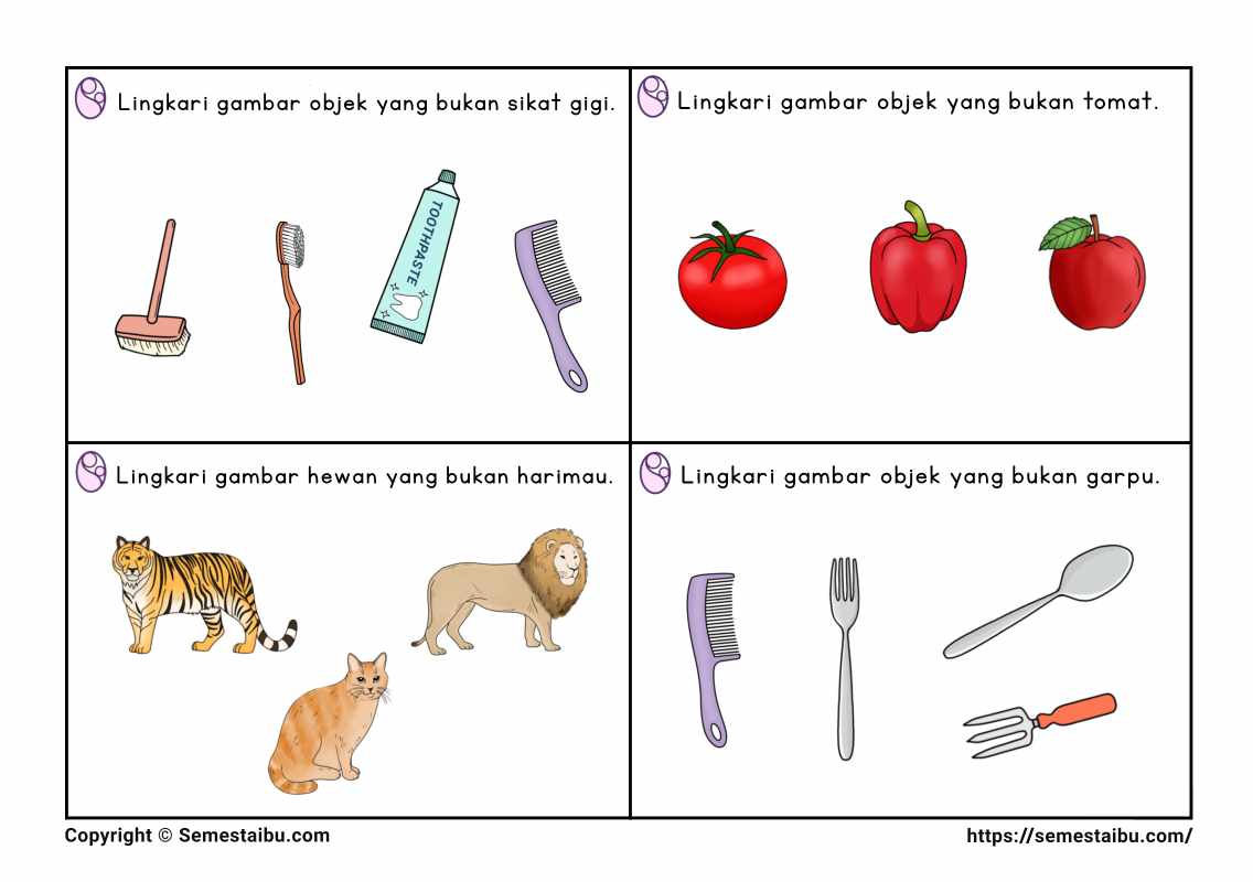 Lembar kerja anak tk sd task card noncontoh negasi
