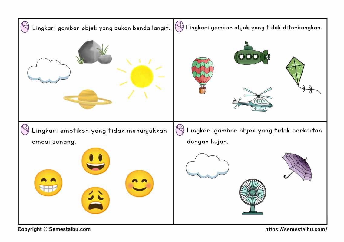 Lembar kerja anak tk sd task card noncontoh negasi