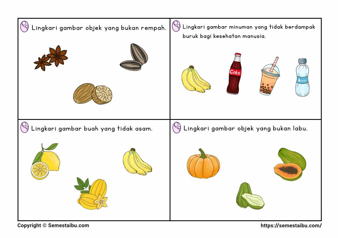 Lembar kerja anak tk sd task card noncontoh negasi