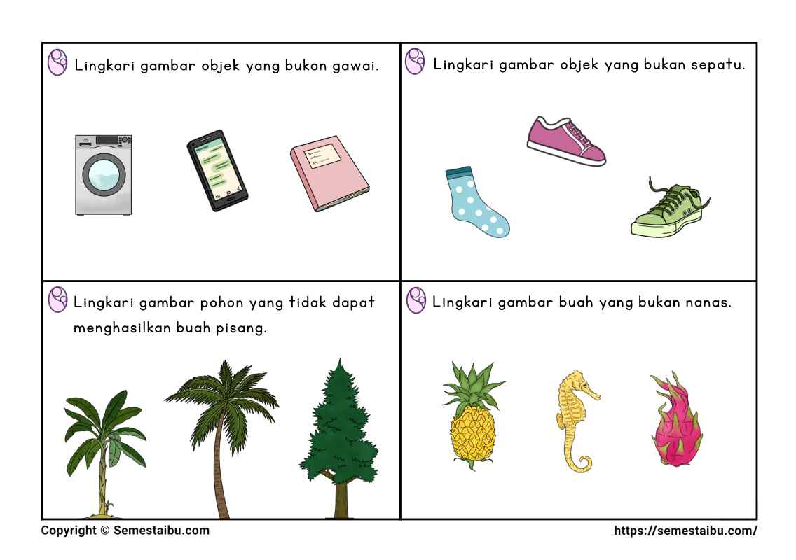 Lembar kerja anak tk sd task card noncontoh negasi