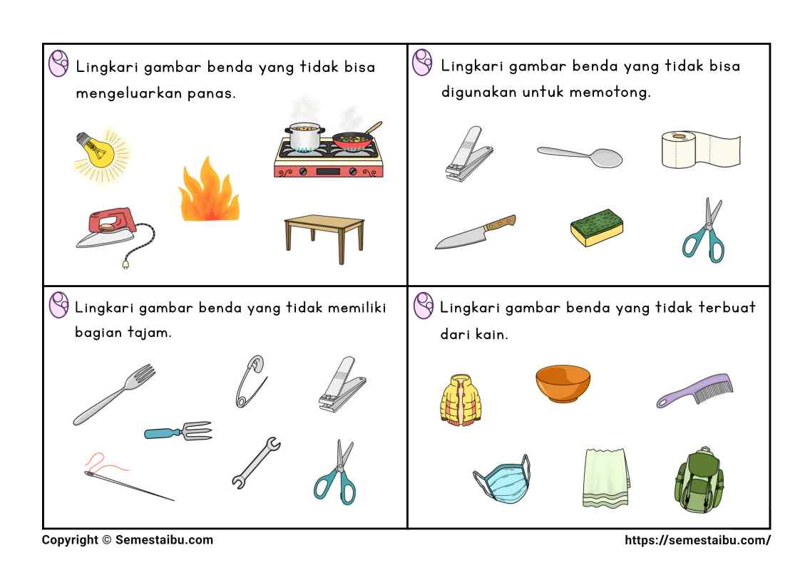 Lembar kerja anak tk sd task card noncontoh negasi