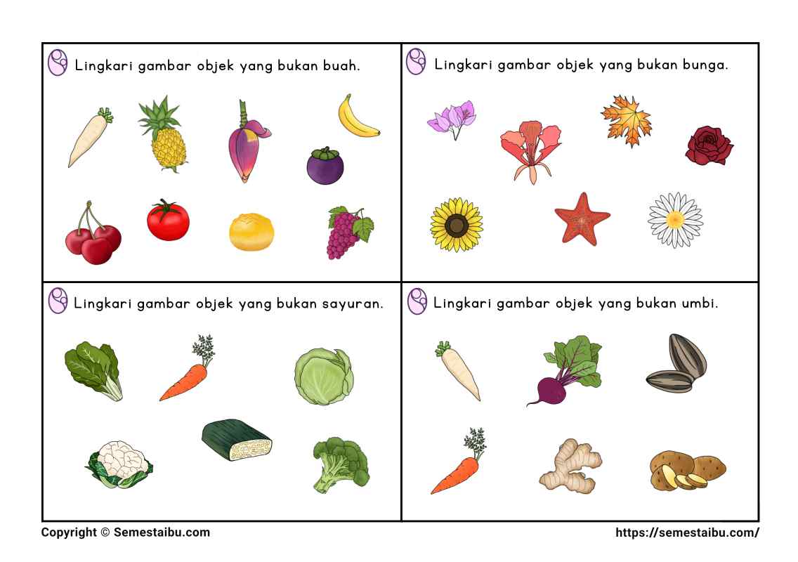 Lembar kerja anak tk sd task card noncontoh negasi
