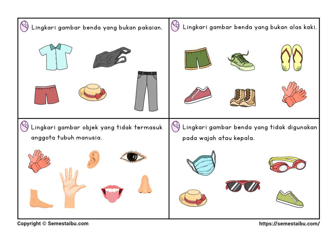 Lembar kerja anak tk sd task card noncontoh negasi