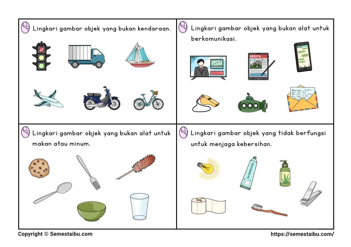 Lembar kerja anak tk sd task card noncontoh negasi