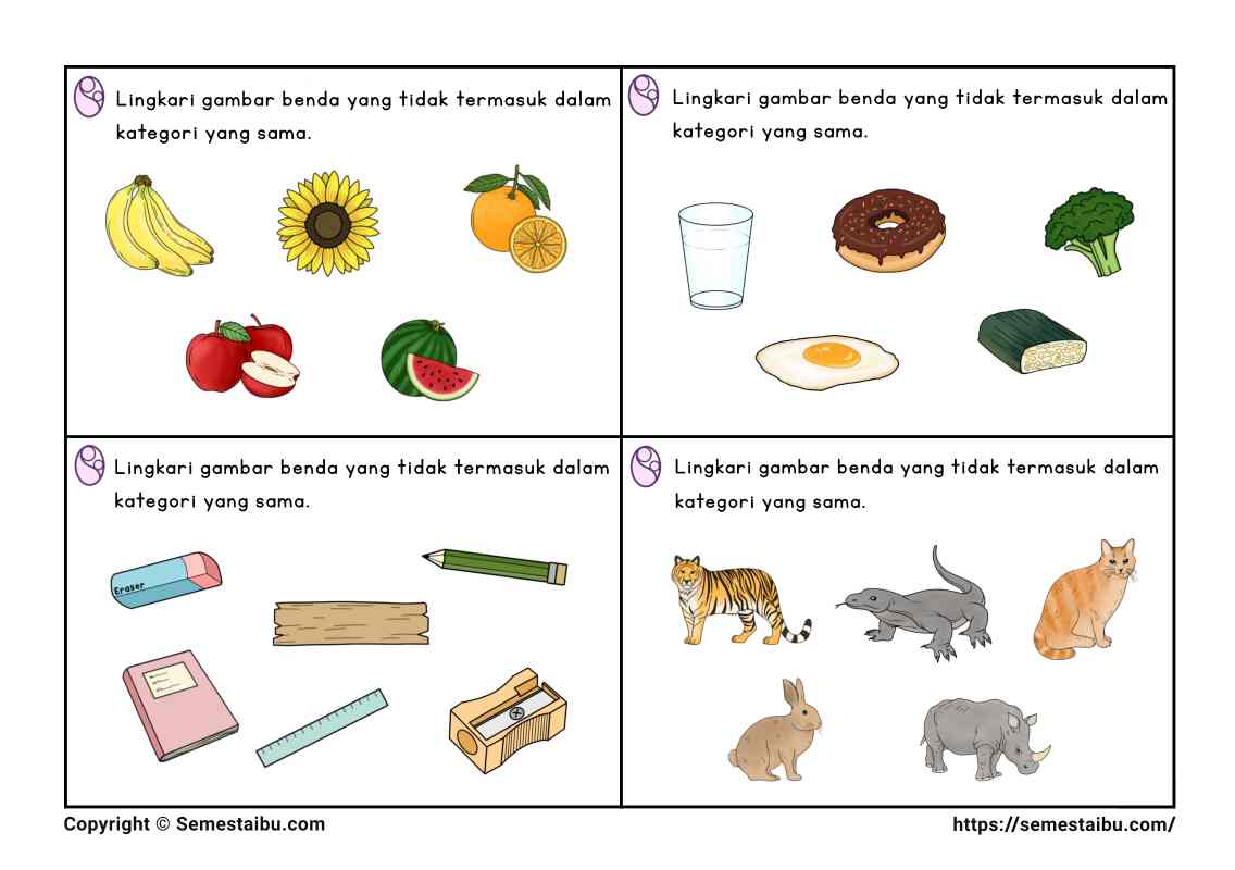 Lembar kerja anak tk sd task card noncontoh negasi