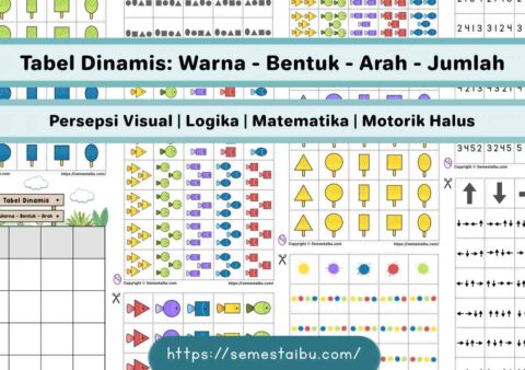 Lembar kerja anak tk sd tabel warna bentuk arah jumlah