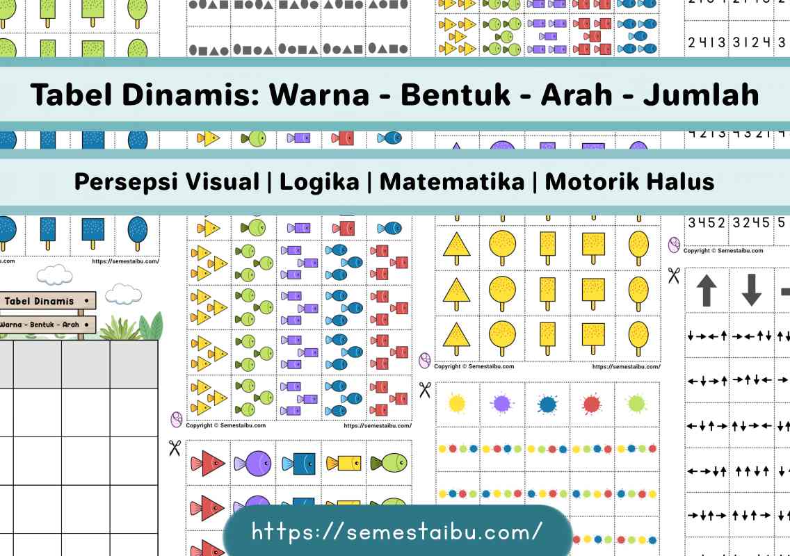 Lembar kerja anak tk sd tabel warna bentuk arah jumlah