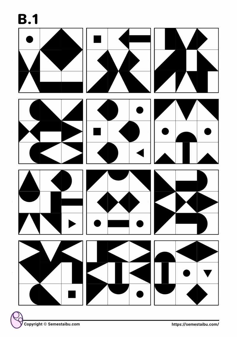 Lembar kerja permainan anak gambar puzzle geometri