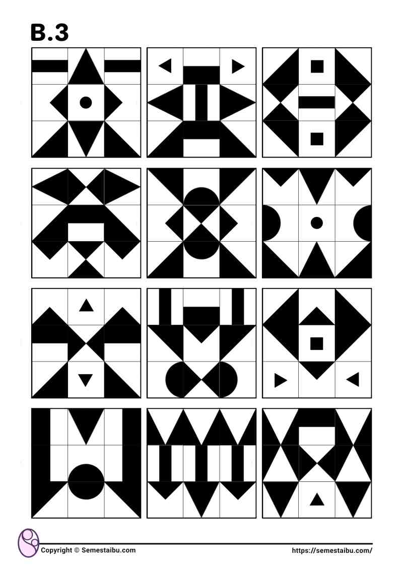 Lembar kerja permainan anak gambar puzzle geometri