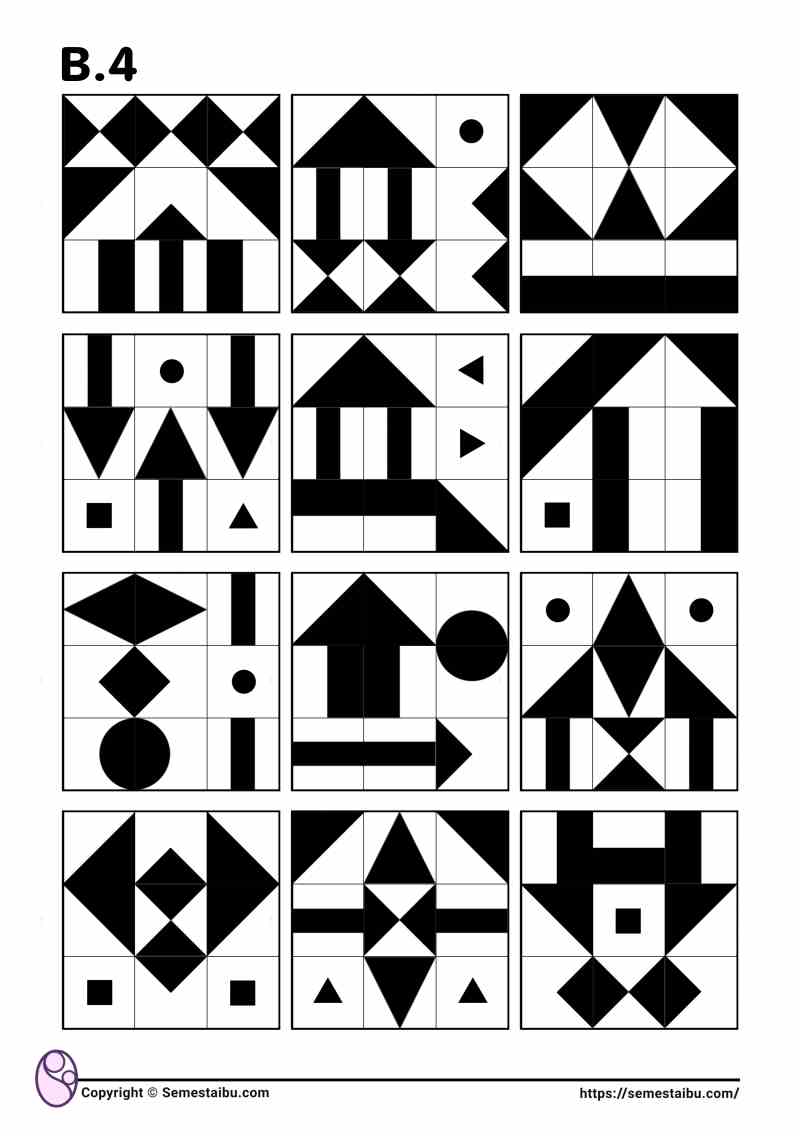 Lembar kerja permainan anak gambar puzzle geometri