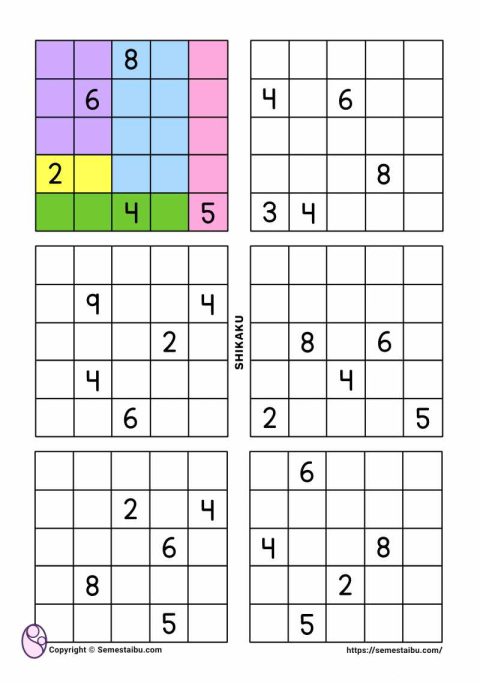 Lembar kerja worksheet anak tk sd logika shikaku puzzle 5x5