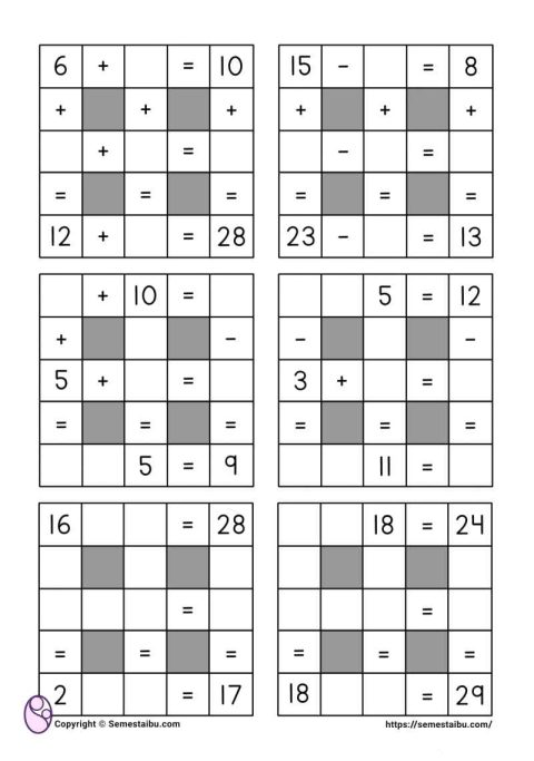 Lembar kerja worksheet anak sd matematika logika semesta ibu