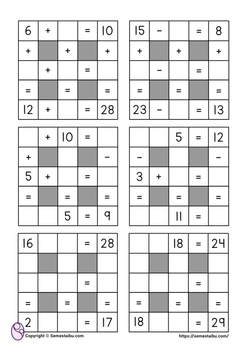 Lembar kerja worksheet anak sd matematika logika semesta ibu