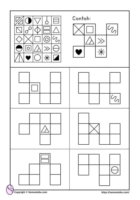 Lembar kerja worksheet anak tk paud persepsi visual spasial