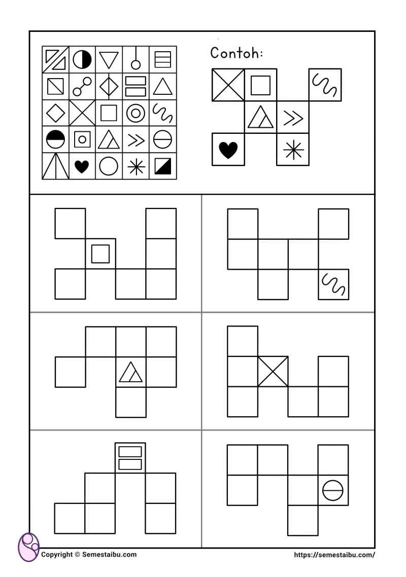 Lembar kerja worksheet anak tk paud persepsi visual spasial