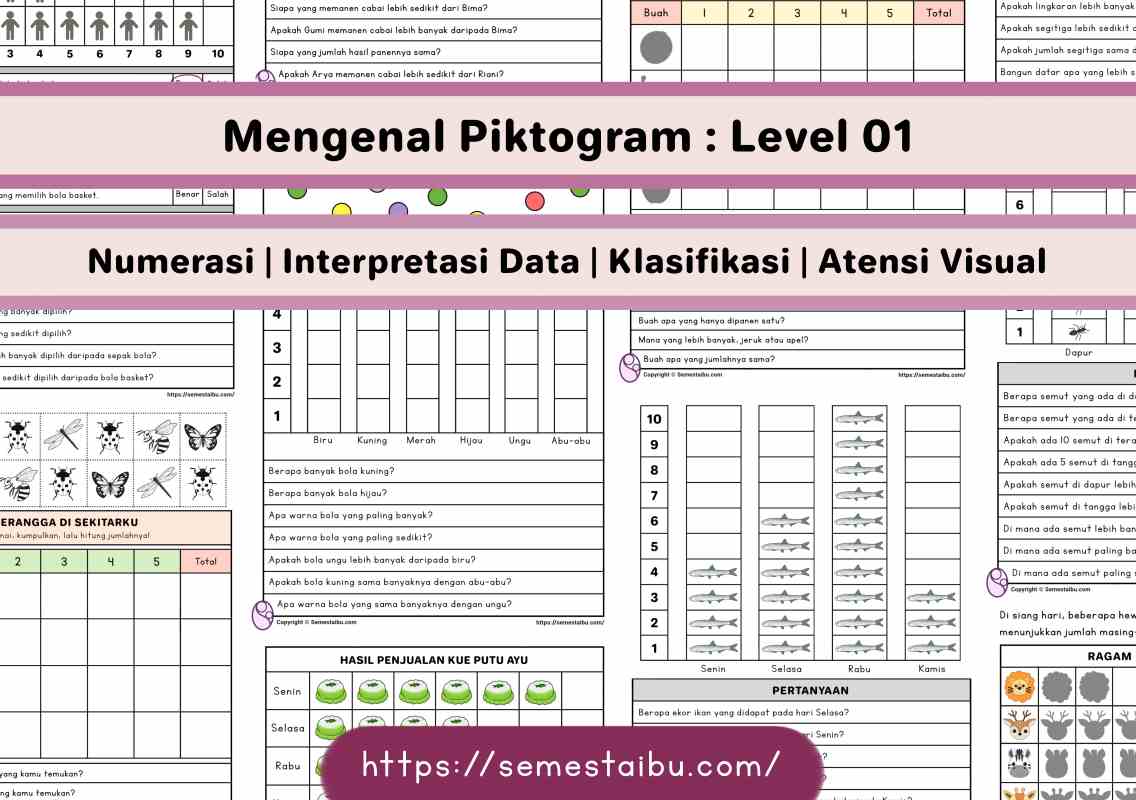 Lembar kerja worksheet anak sd matematika piktogram
