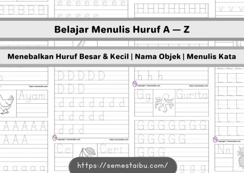 Lembar kerja anak tk paud belajar menulis menebalkan abjad A-Z huruf besar kecil