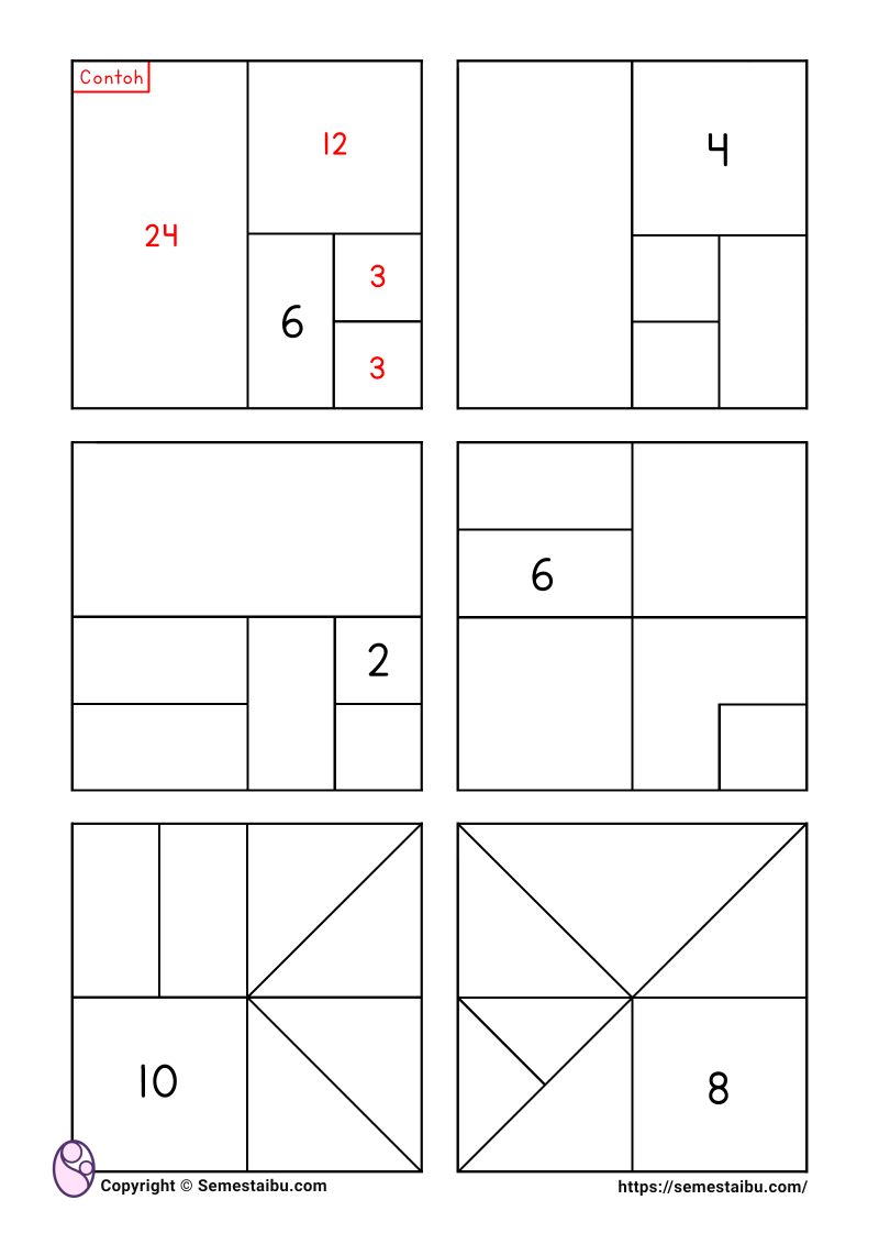 Lembar kerja worksheet anak sd logika matematika perbandingan luas area