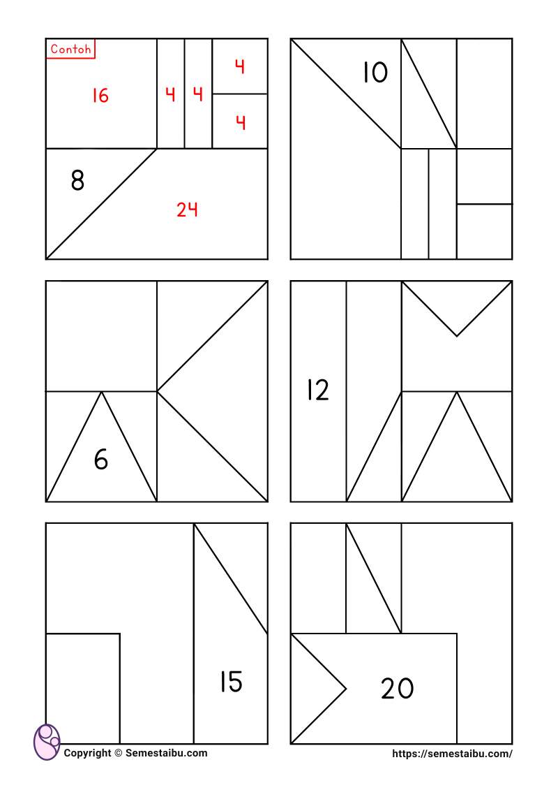 Lembar kerja worksheet anak sd logika matematika perbandingan luas area