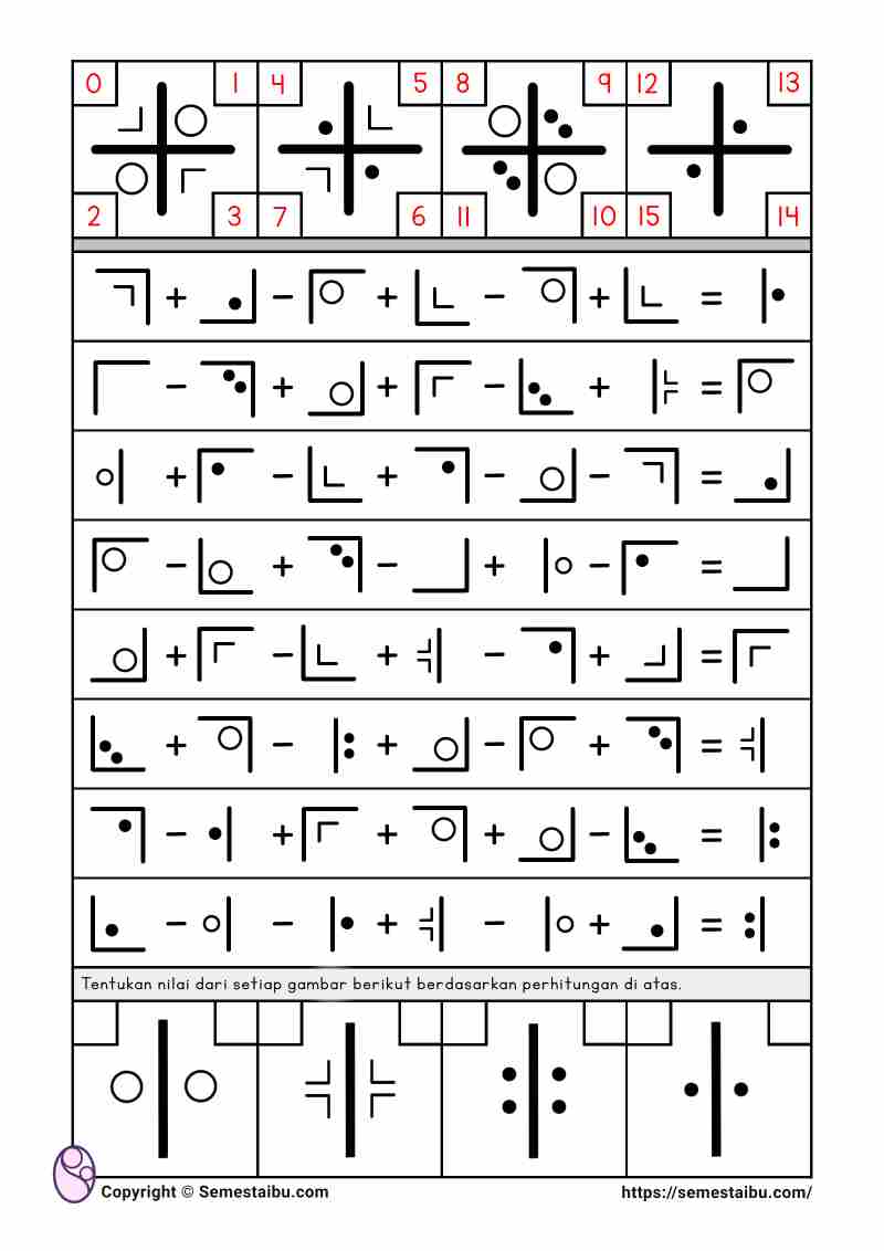 Lembar kerja worksheet anak sd matematika logika simbol