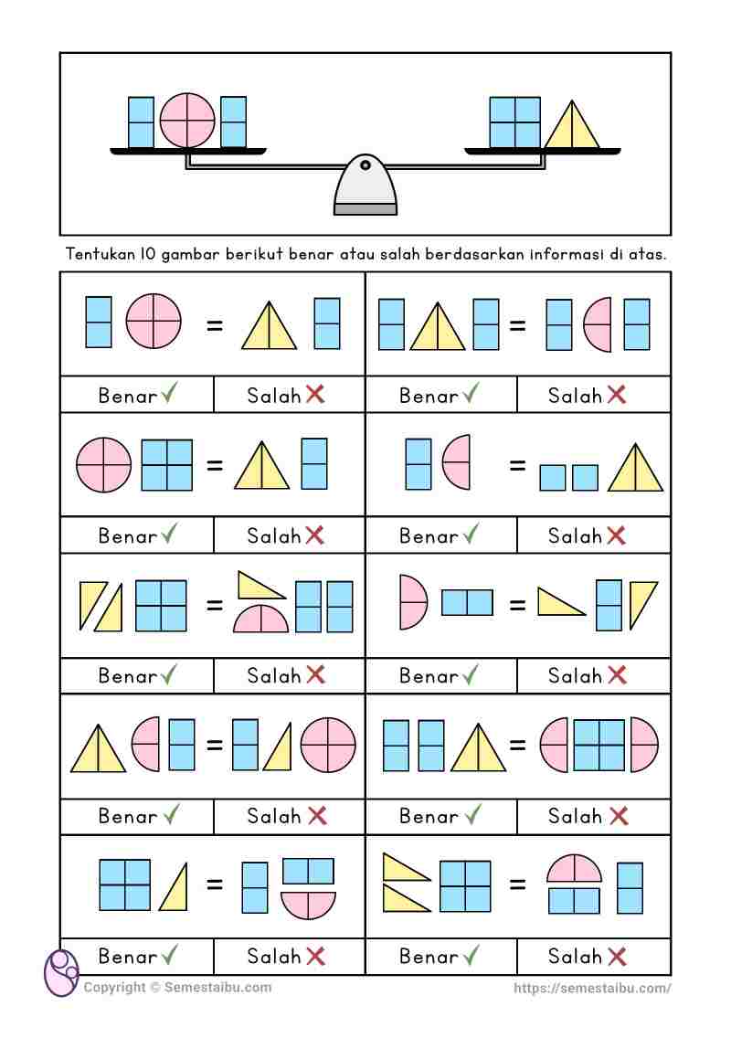 Lembar kerja worksheet anak sd matematika logika kesetaraan