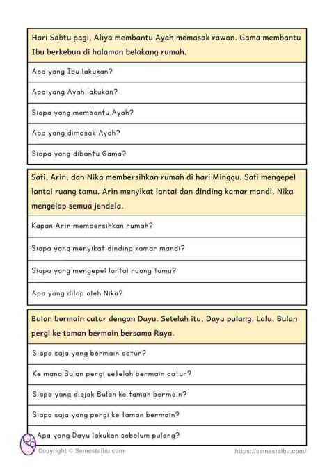 Lembar kerja anak tk sd literasi belajar membaca pemahaman literal